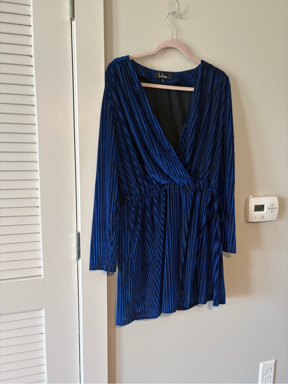 Lulu's Cobalt Blue Velvet Faux Wrap Mini Dress